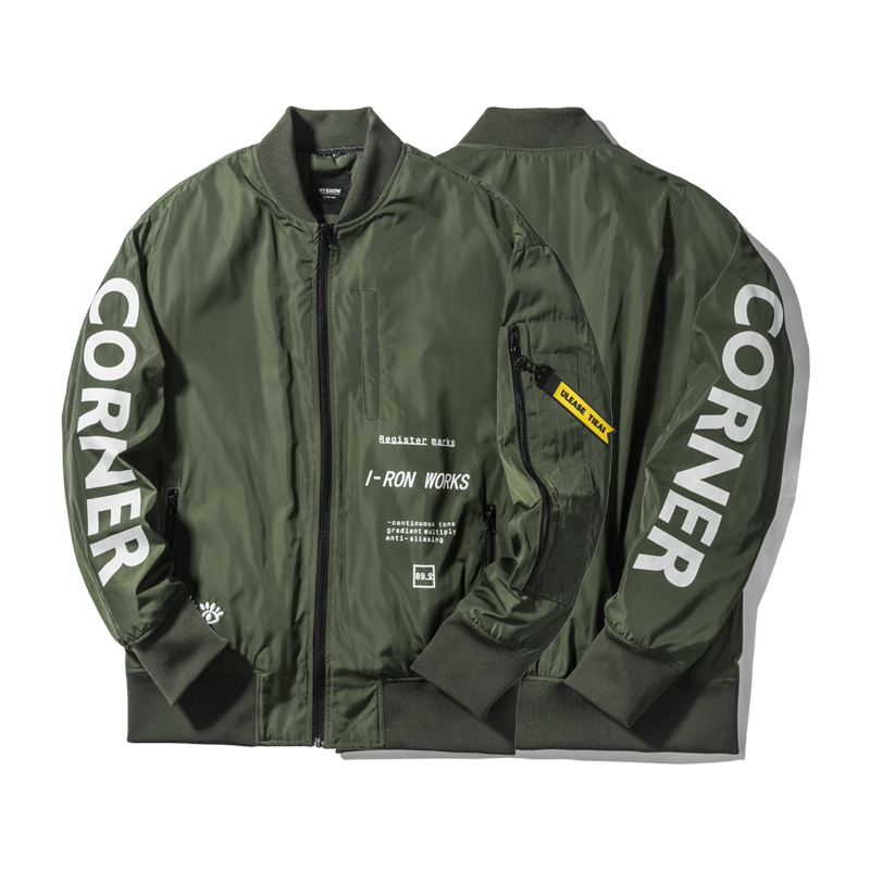 viishow秋装潮牌夹克衫男轻薄飞行夹克军绿男士外套上衣潮