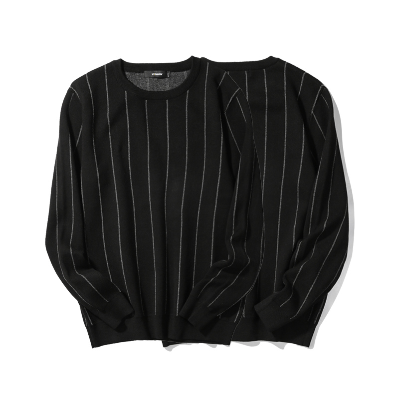 viishow秋装潮牌针织衫男圆领套头竖纹男士外套毛衣上衣潮