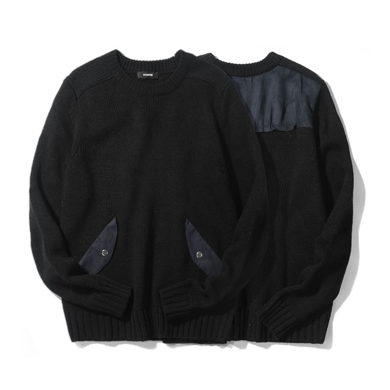 VIISHOW春秋装新品休闲针织衫男后背创意拼布套头男士毛衣毛衫