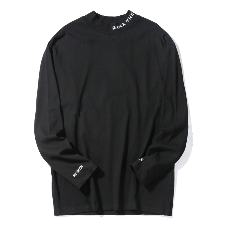 viishow春秋装新品圆领套头长袖T恤男纯棉个性领口刺绣男士长T潮