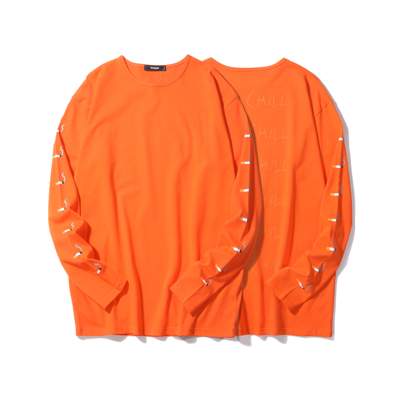 VIISHOW春秋装新品圆领套头休闲长袖T恤男纯棉个性袖边男士长T潮