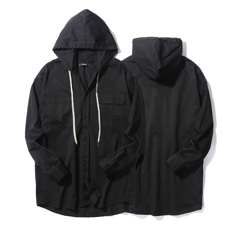 VIISHOW春秋装新品休闲长袖衬衫男纯棉连帽衫纽扣开襟男士衬衣