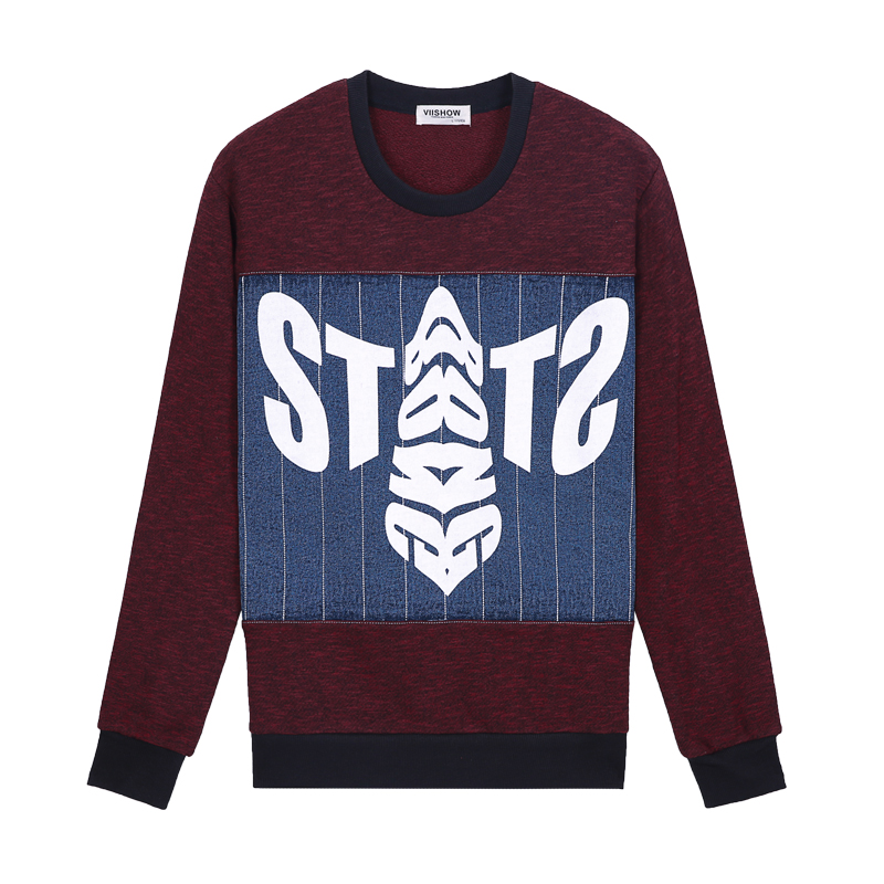 viishow潮牌秋装卫衣时尚男士圆领套头卫衣外套涂鸦印花上衣男