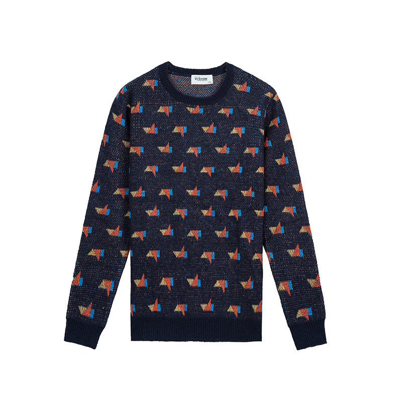 VIISHOW春秋针织衫小新图案印花毛衣男圆领套头毛线衣打底清