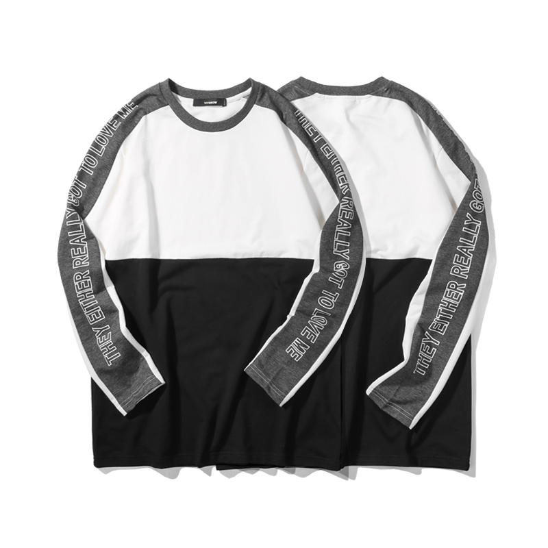 viishow秋装休闲长袖T恤男创意撞色拼接圆领男士长t潮TC1772173