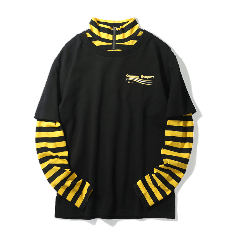 VIISHOW2018新款T恤青年学生男士拼接长袖体恤假两件潮牌春季条纹