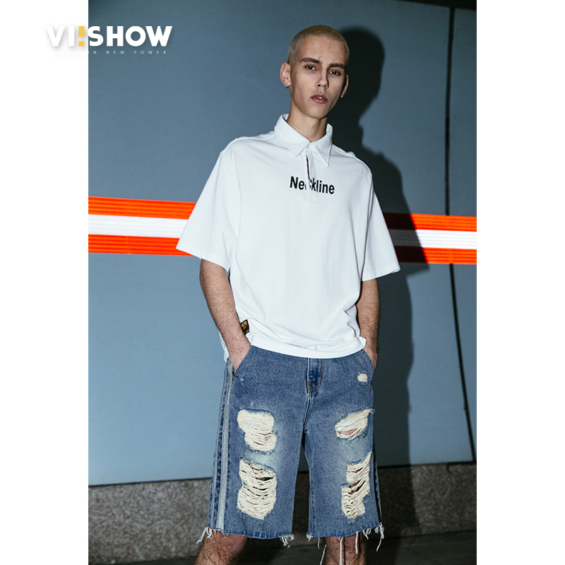 viishowPolo衫男潮牌夏季方领短袖T恤男士半袖上衣7