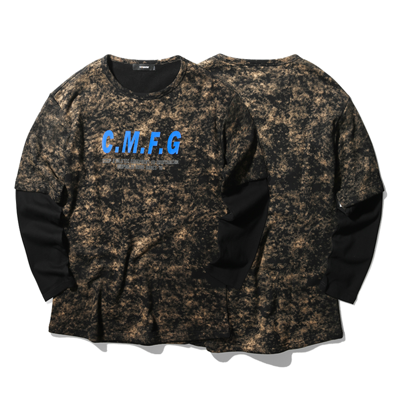 viishow男士卫衣套头圆领迷彩外套青少年秋学生假两件卫_1