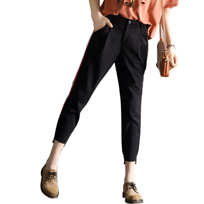 轩兹运动裤女休闲裤宽松显瘦夏2017新款条纹不规则裤脚韩版九分裤XZ-04X17136