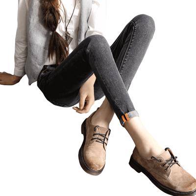 轩兹牛仔裤女裤修身显瘦小脚裤韩版夏季翻边高腰黑色铅笔裤长裤潮XZ0731AXHY867