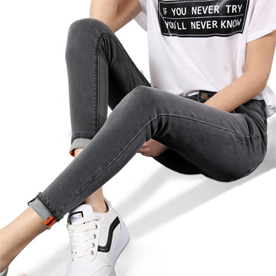 【清仓】轩兹高腰排扣牛仔裤女小脚裤春秋新款韩版修身长裤铅笔裤XZ0925AHY866