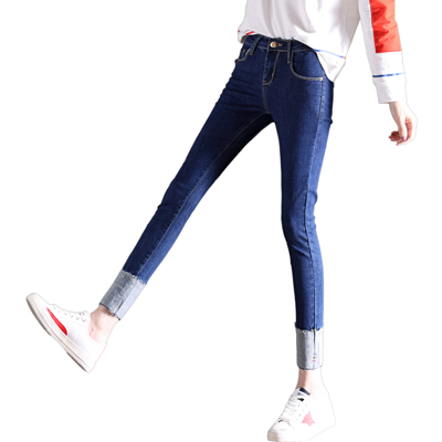 轩兹高腰牛仔裤女秋冬新款韩版九分裤紧身显瘦小脚铅笔长裤潮