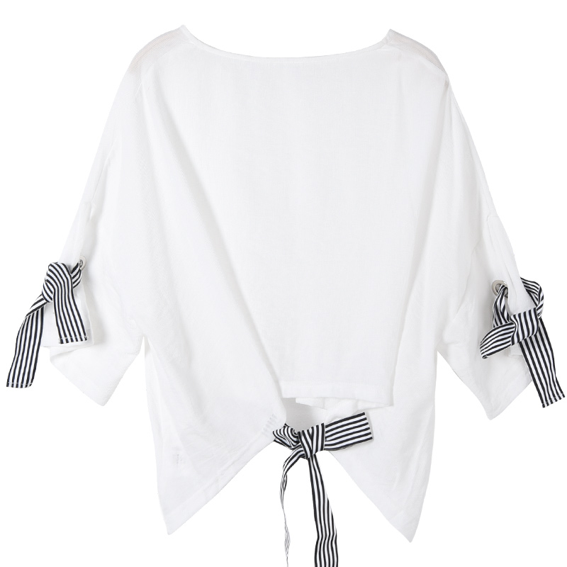 轩兹短袖女春装2018新款蝴蝶结系带大版T恤韩版五分袖宽松上衣潮