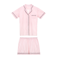 乐潘朵纯棉睡衣女开衫条纹宽松舒适短袖裤套装家居服薄款