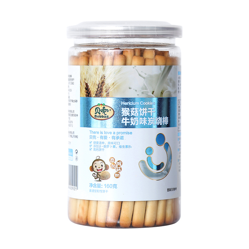 贝兜 猴菇饼干牛奶味炭烧棒160g/罐