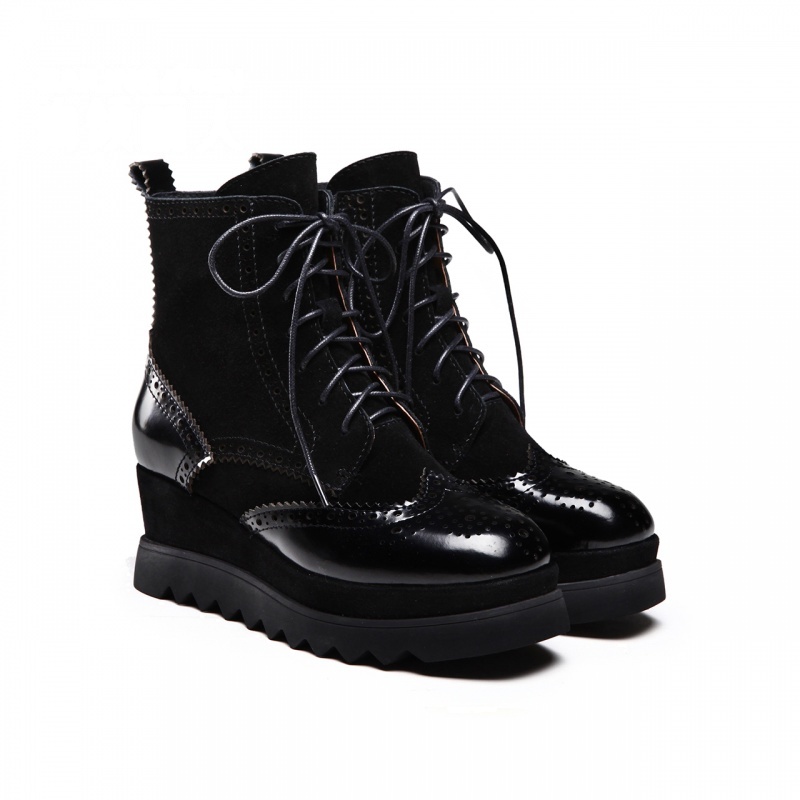 白领丽人秋冬新款欧美牛皮女鞋圆头坡跟高跟时装女短靴