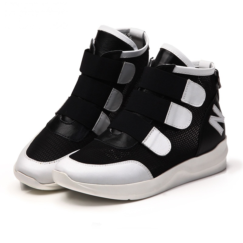 白领丽人春季新牛皮魔术贴拼色时尚运动休闲女鞋