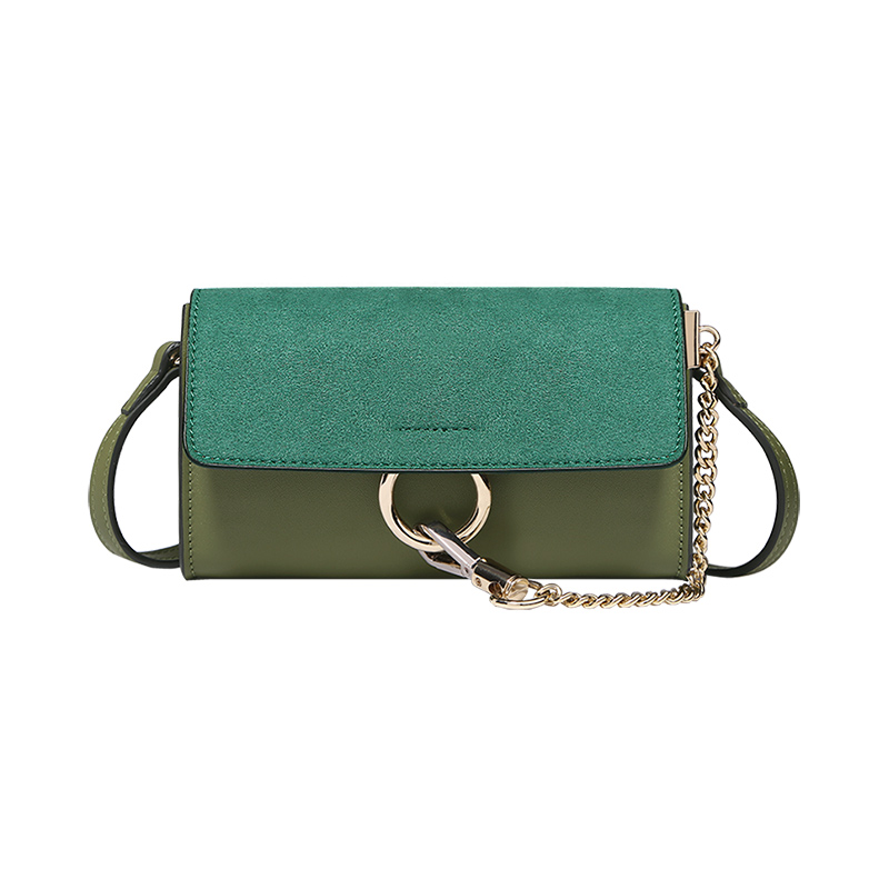 toutou斜挎女包迷你圆环链条包同款韩版单肩包撞色绿色包包