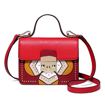 toutou2019秋冬潮款女包撞色拼接百搭时尚手提小方包单肩斜挎包包