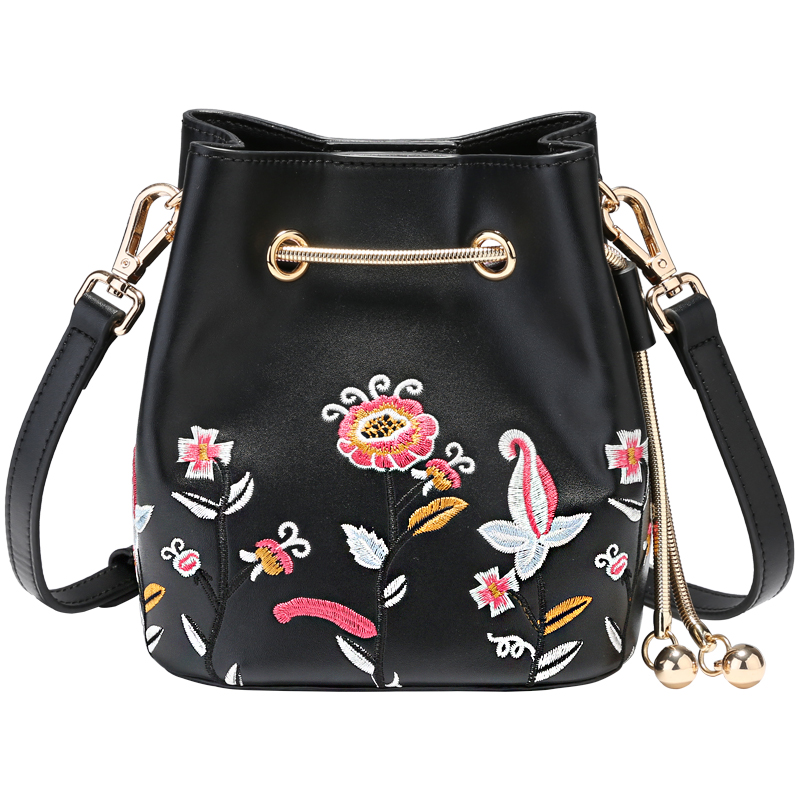 ins同款超火韩版迷你水桶包复古刺绣百搭小桶包单肩斜挎小包包