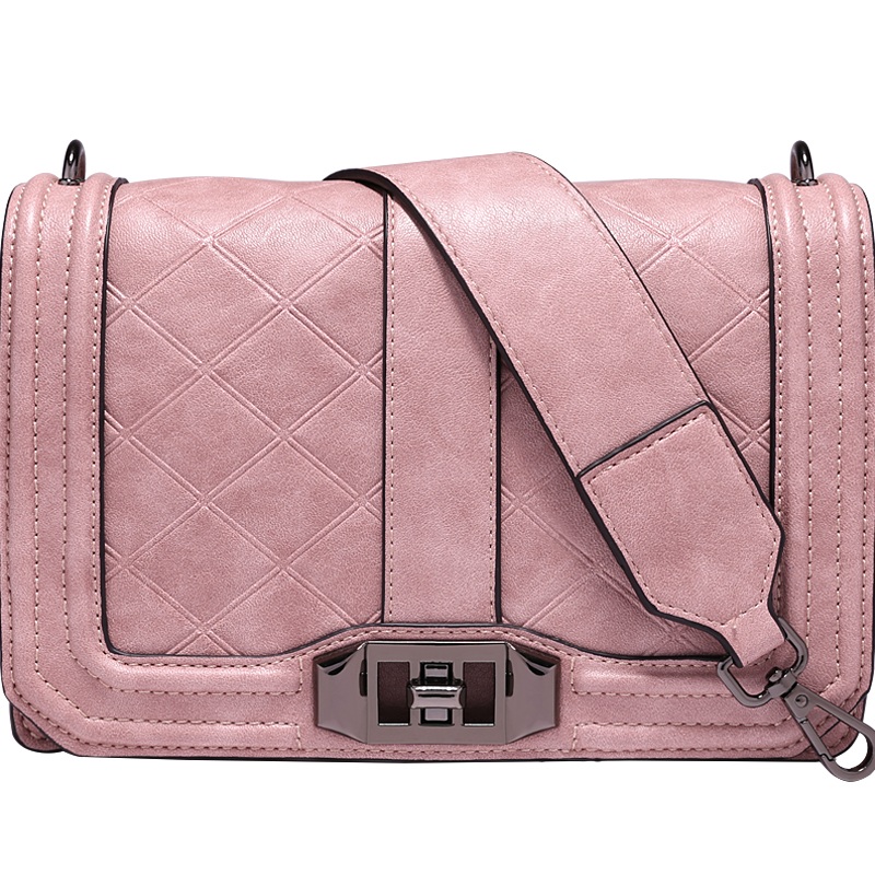 2019秋冬潮款茱萸粉宽肩带小方包单肩斜挎包女