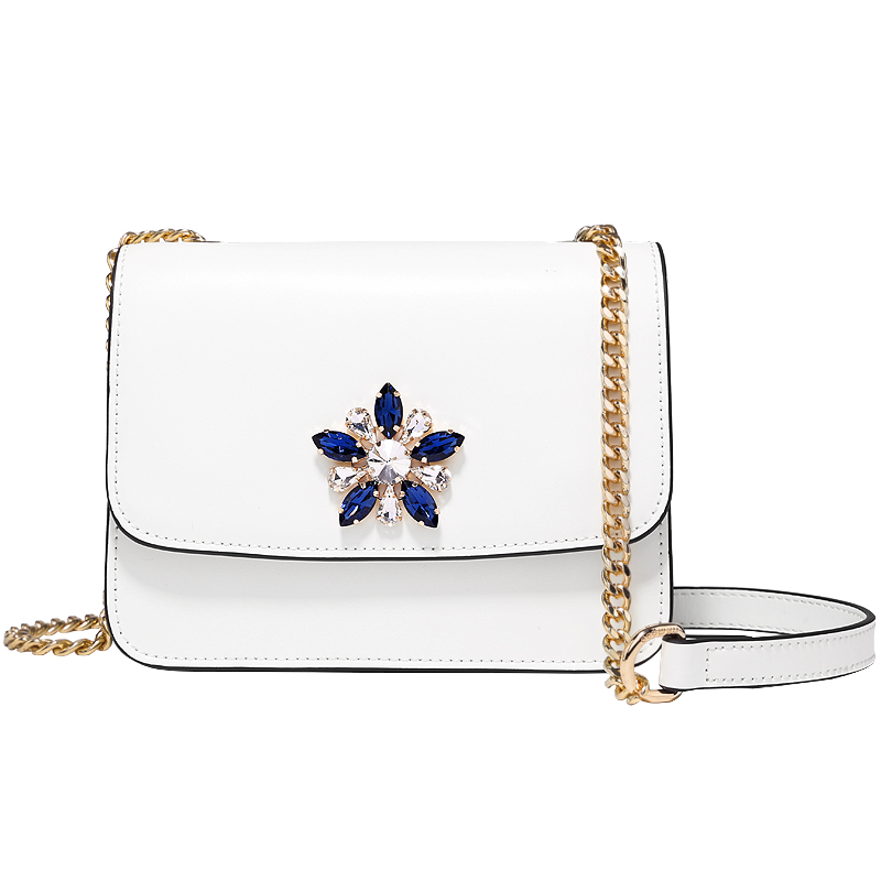 迷你小包包女2019时尚潮款小清新单肩斜挎包白色镶钻女包