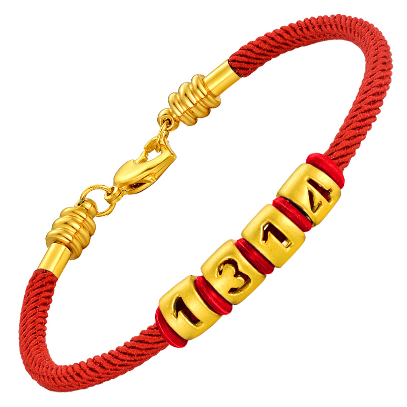 蒂蔻 1314一生一世黄金手链女士款足金情人节告白礼物红绳手链送女生爱的表白
