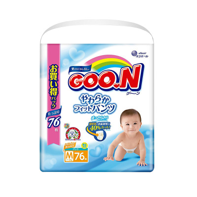 日本进口大王（GOO.N）M76片维e拉拉裤超薄透气中号婴儿尿不湿