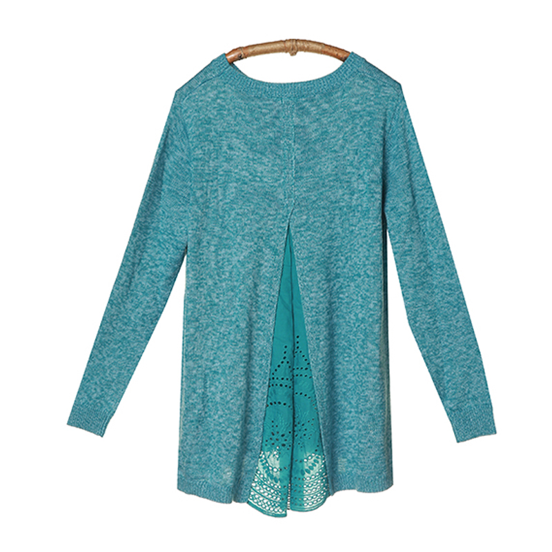 裂帛新款镂空提花拼接A摆套头衫宽松长袖毛衣