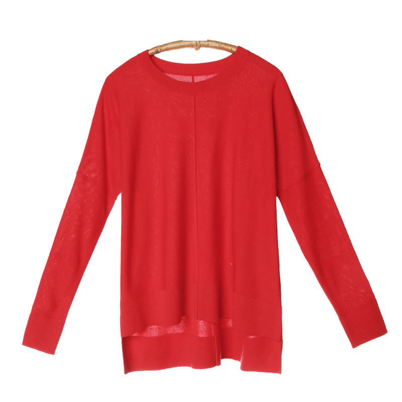 裂帛秋装新款圆领落肩长袖衫显瘦前短后长宽松毛衣