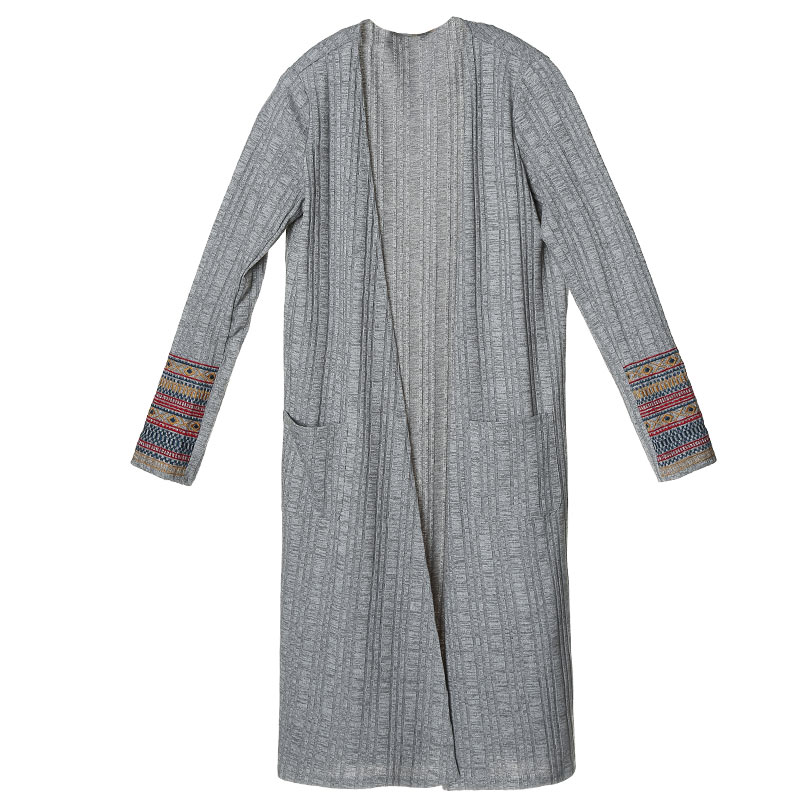 裂帛新款刺绣长袖外搭薄开衫中长款外套针织衫