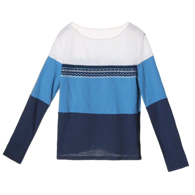 裂帛秋装新款圆领民族风刺绣百搭拼接宽松长袖T恤