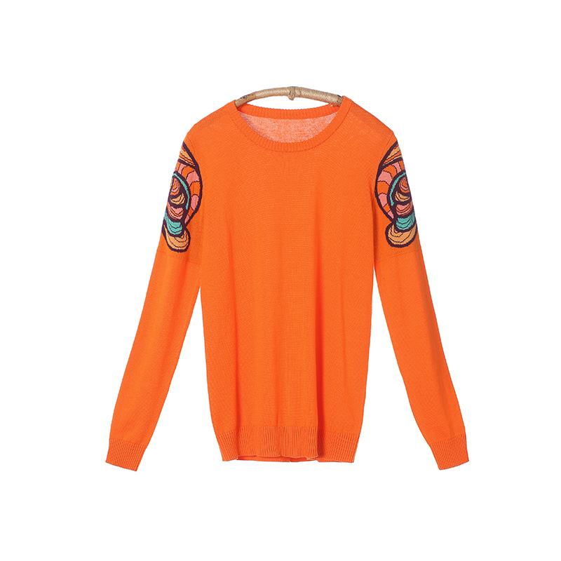 裂帛秋装新款抽象几何图案毛衣长袖圆领套头毛衣