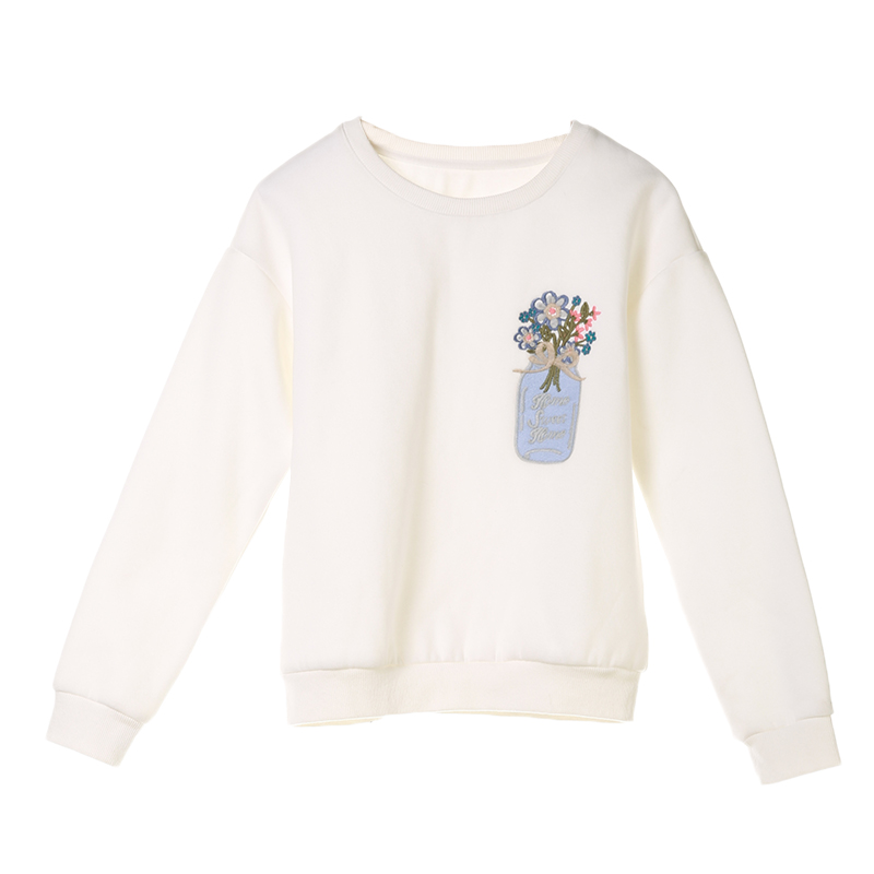 裂帛秋装新款圆领刺绣落肩长袖套头衫百搭休闲卫衣