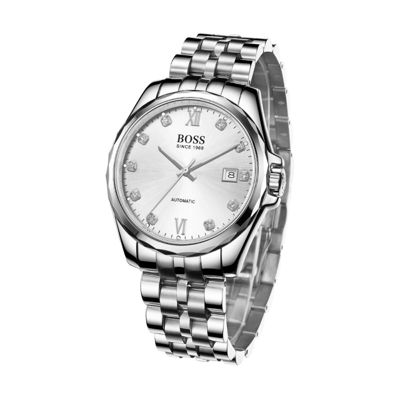 BOSS手表参议员系列镶钻钢带机械男士腕表