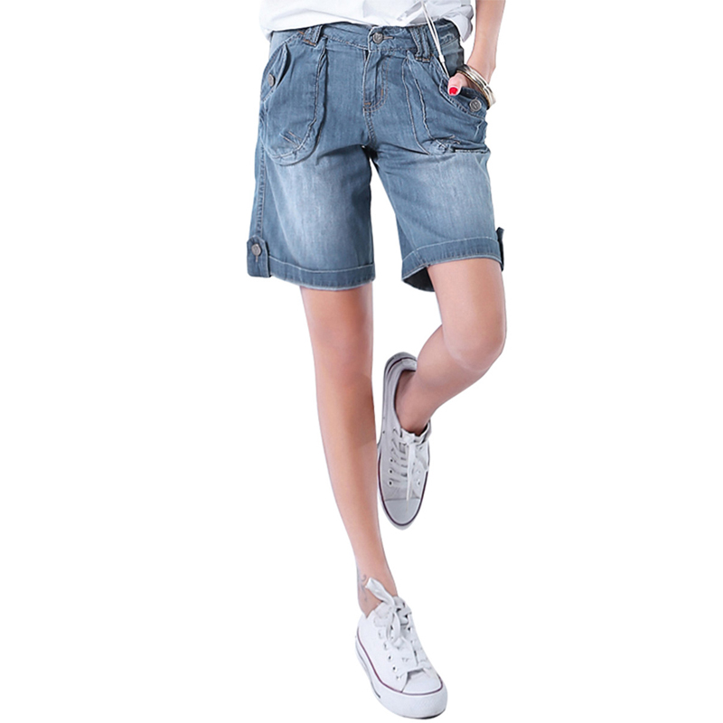 杰斯班韩版宽松阔腿卷边牛仔短裤女薄修身显瘦大码中裤2185
