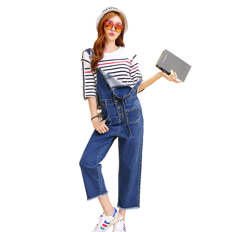 杰斯班宽松阔腿九分背带牛仔裤JP6004