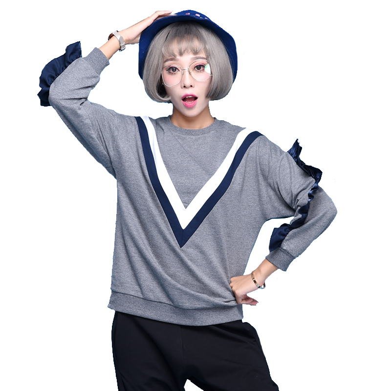 杰斯班韩版拼接荷叶袖卫衣T恤女JP6331