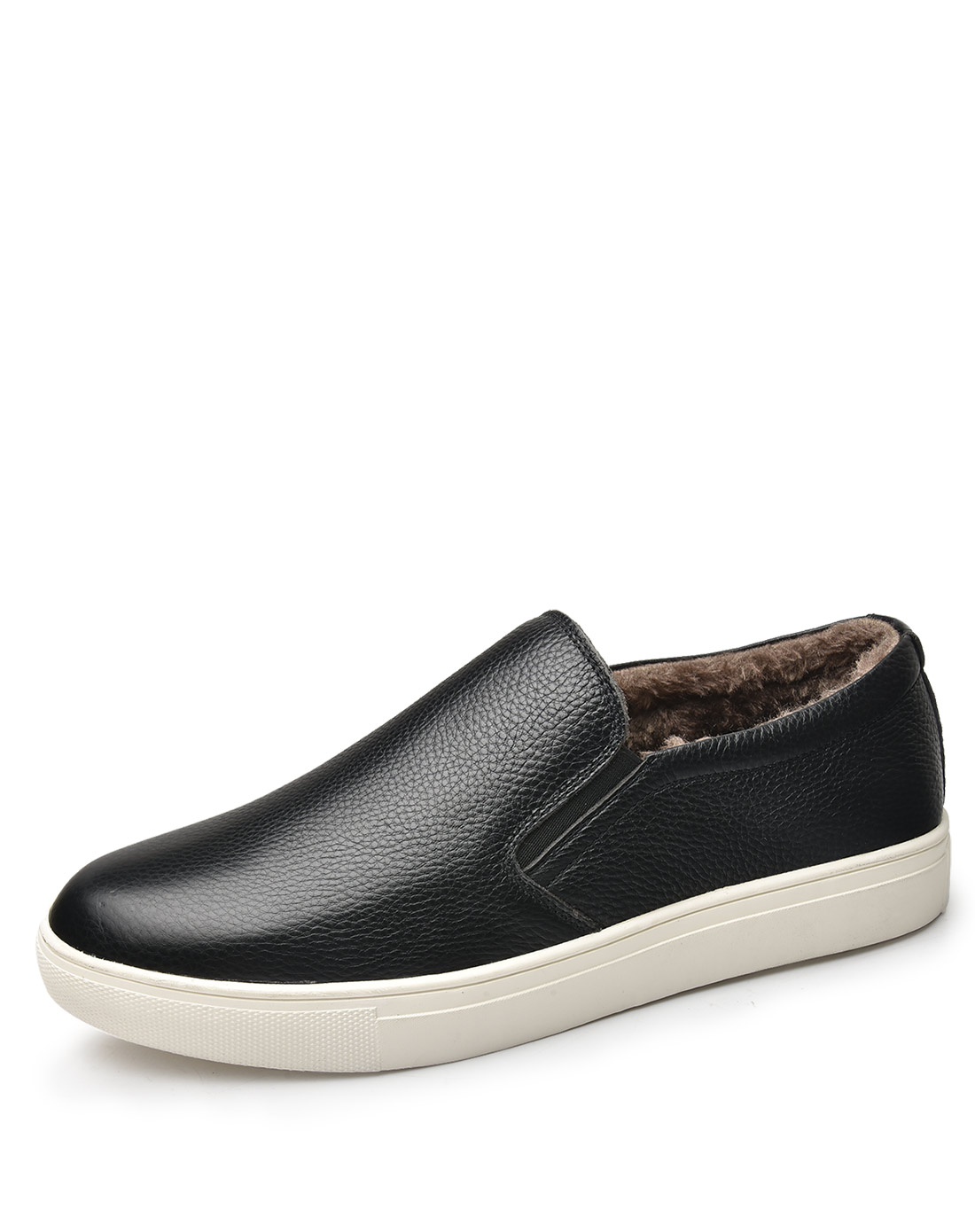 时尚潮流黑色头层牛皮加绒日常休闲板鞋乐福鞋