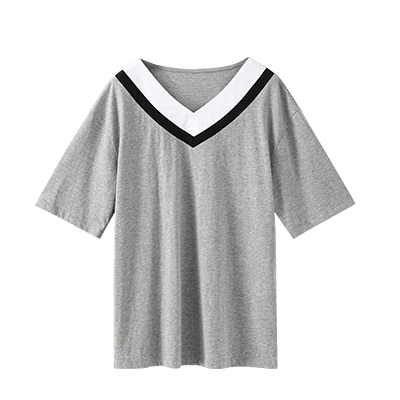 秋壳夏装 V领撞色领短袖T恤