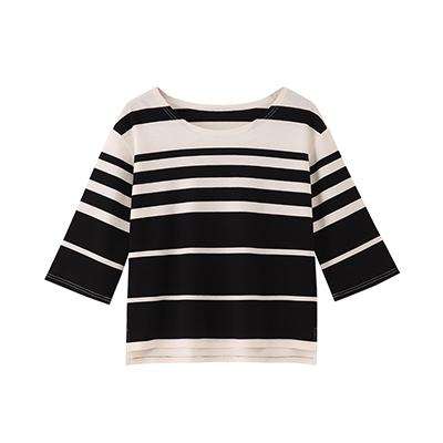 秋壳夏 时尚宽松七分袖条纹T恤