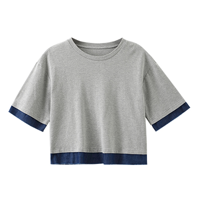 秋壳夏装 拼接箱型短袖T恤