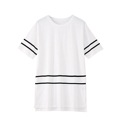 秋壳夏 5分袖中长款条纹T恤