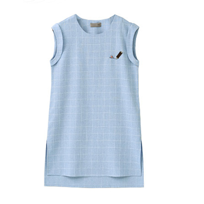 秋壳夏 绣花圆领前短后长连衣裙