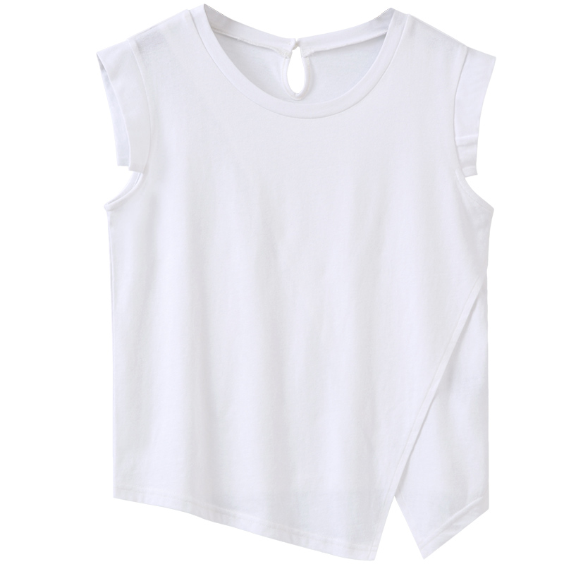 秋壳2019夏装 盖袖休闲个性短袖T恤下摆开衩上衣女