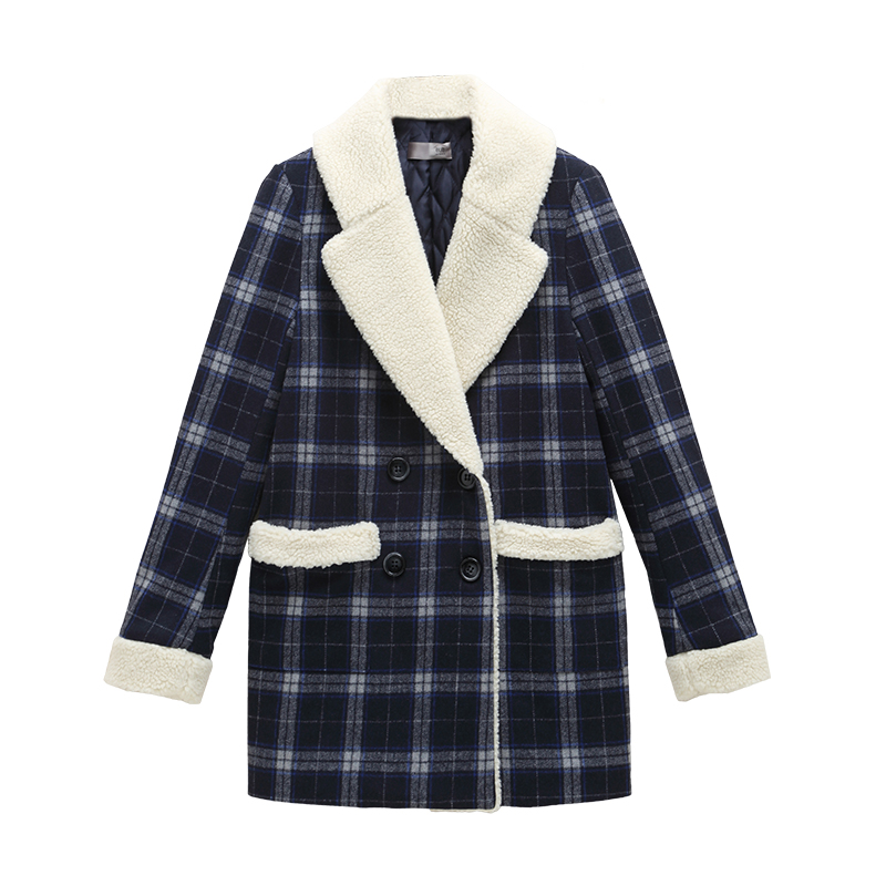 反季秋壳春装英伦风格子毛领外套女呢子大衣