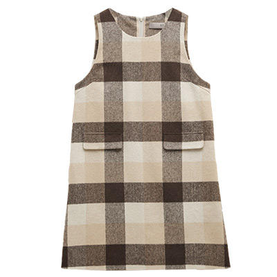 秋壳春装 格子背心连衣裙女时尚套头圆领个性英伦风A字短裙子