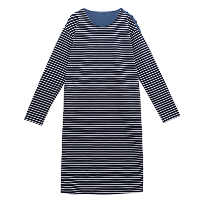 秋壳春装 条纹圆领连衣裙