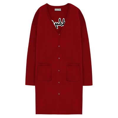 秋壳春新简约宽松双口袋开衫针织衫毛衣女