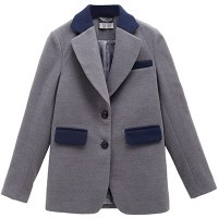 秋壳春装 翻领纽扣撞色酷帅中性风直筒型呢外套5543210087